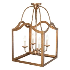 4-light Antique Bronze Candle Square Lantern Semi Flush