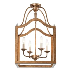 4-light Antique Bronze Candle Square Lantern Semi Flush