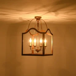 4-light Antique Bronze Candle Square Lantern Semi Flush