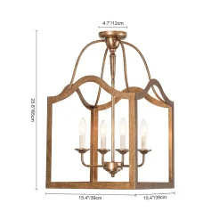 4-light Antique Bronze Candle Square Lantern Semi Flush