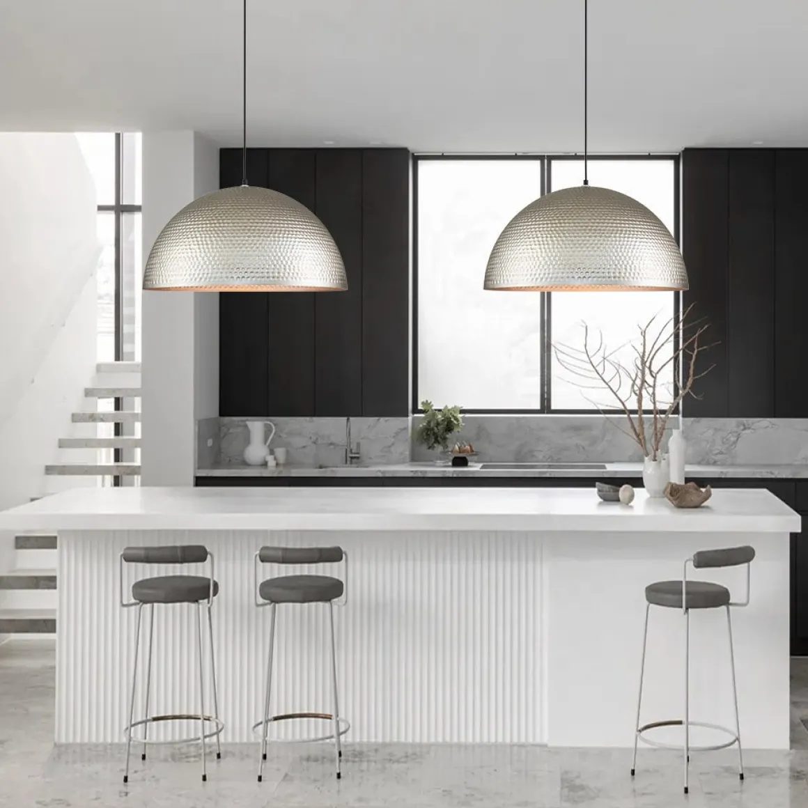 1-Light Antique Oversized Hammered Dome Pendant Light