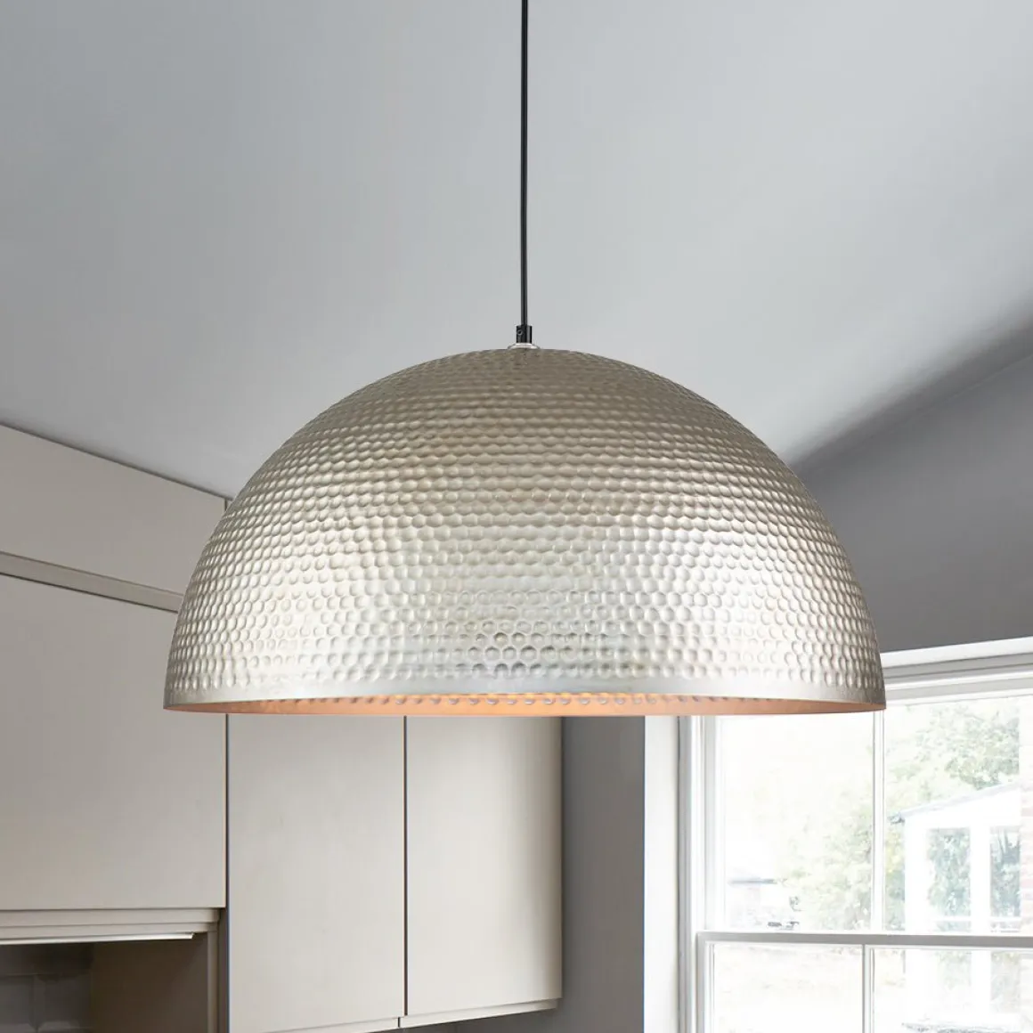1-Light Antique Oversized Hammered Dome Pendant Light