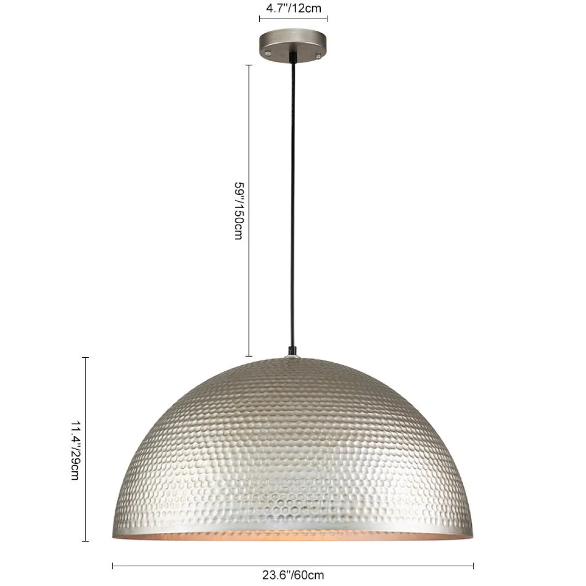 1-Light Antique Oversized Hammered Dome Pendant Light