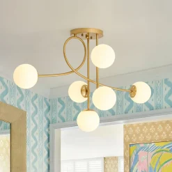 6‑Light Arch Opal Glass Globe Bubble Semi Flush Chandelier
