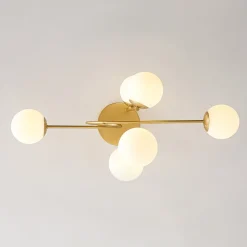 6‑Light Arch Opal Glass Globe Bubble Semi Flush Chandelier