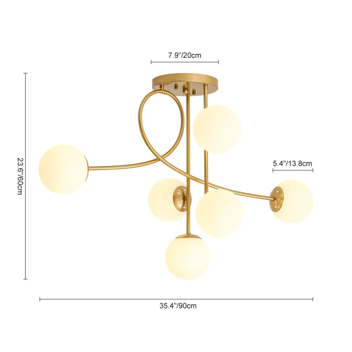 6‑Light Arch Opal Glass Globe Bubble Semi Flush Chandelier