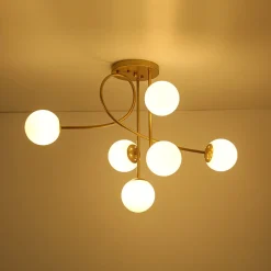 6‑Light Arch Opal Glass Globe Bubble Semi Flush Chandelier