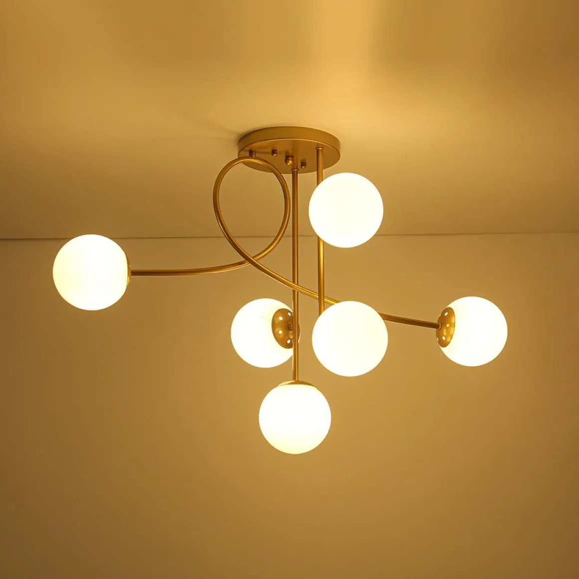 6‑Light Arch Opal Glass Globe Bubble Semi Flush Chandelier