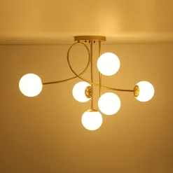 6‑Light Arch Opal Glass Globe Bubble Semi Flush Chandelier
