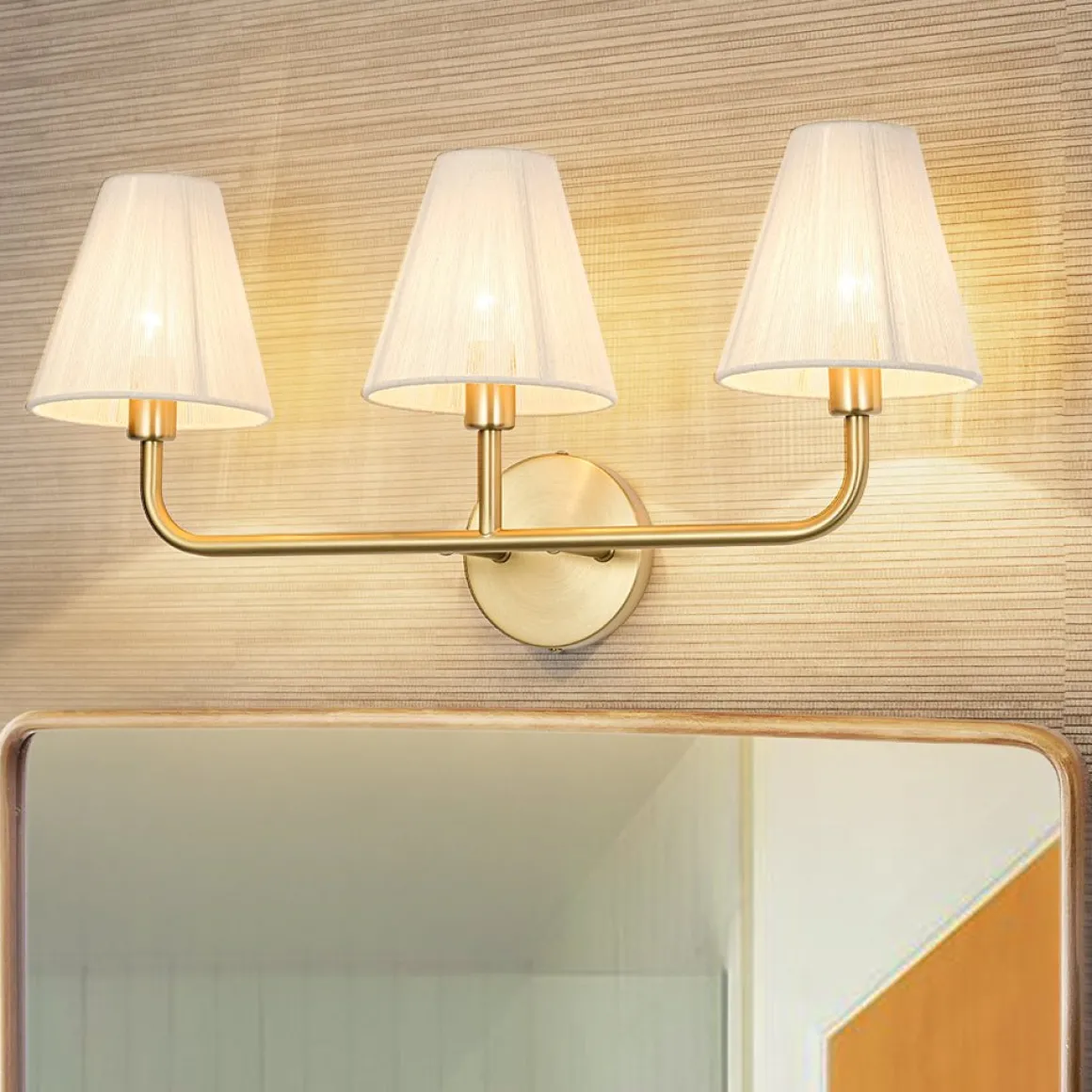 3-Light Beige Woven Thread Conical Vanity Wall Sconce