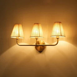 3-Light Beige Woven Thread Conical Vanity Wall Sconce