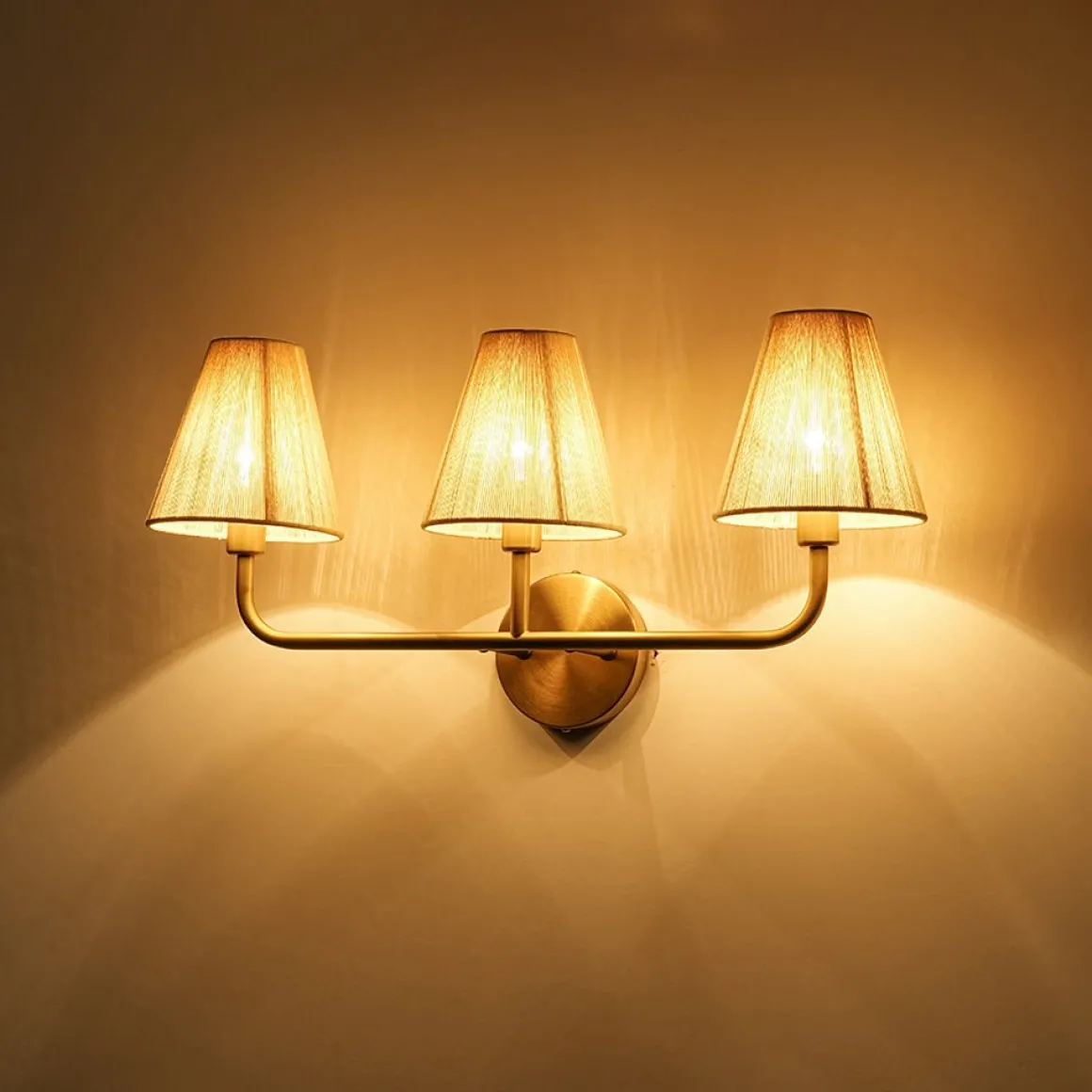 3-Light Beige Woven Thread Conical Vanity Wall Sconce