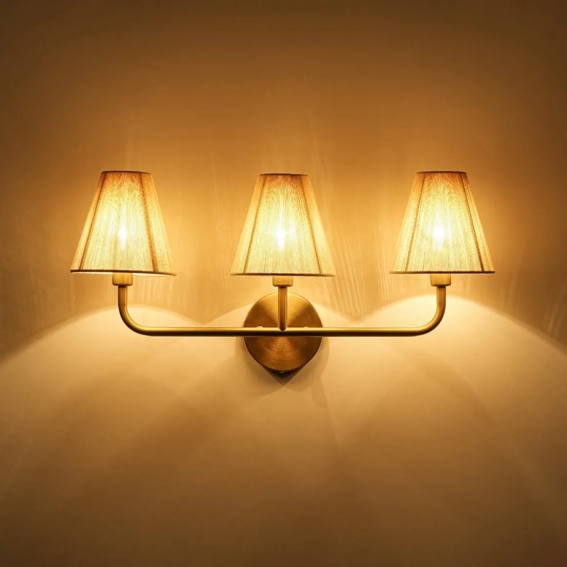 3-Light Beige Woven Thread Conical Vanity Wall Sconce