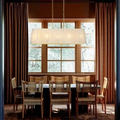 5-Light Beige Woven Thread Linear Cage Island Chandelier