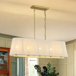 5-Light Beige Woven Thread Linear Cage Island Chandelier