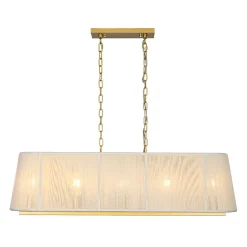 5-Light Beige Woven Thread Linear Cage Island Chandelier