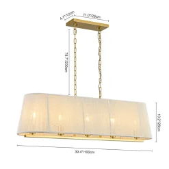 5-Light Beige Woven Thread Linear Cage Island Chandelier