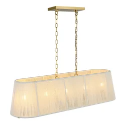 5-Light Beige Woven Thread Linear Cage Island Chandelier