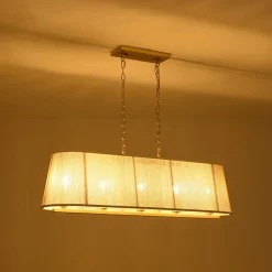 5-Light Beige Woven Thread Linear Cage Island Chandelier