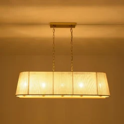 5-Light Beige Woven Thread Linear Cage Island Chandelier