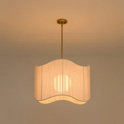 1-Light Beige Woven Thread Wavy Drum Cage Chandelier