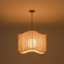 1-Light Beige Woven Thread Wavy Drum Cage Chandelier