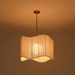 1-Light Beige Woven Thread Wavy Drum Cage Chandelier
