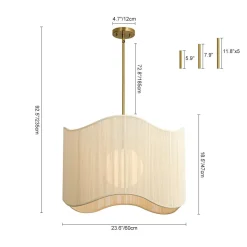 1-Light Beige Woven Thread Wavy Drum Cage Chandelier