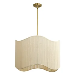 1-Light Beige Woven Thread Wavy Drum Cage Chandelier