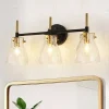 3-Light Black Brass Bell Glass Shade Vanity Wall Lamp