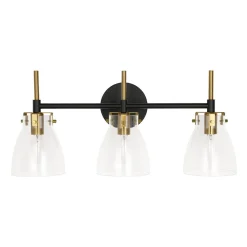 3-Light Black Brass Bell Glass Shade Vanity Wall Lamp