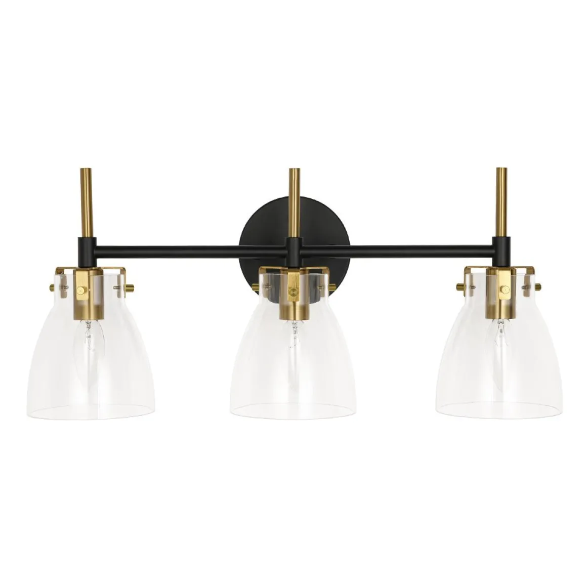 3-Light Black Brass Bell Glass Shade Vanity Wall Lamp