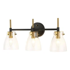 3-Light Black Brass Bell Glass Shade Vanity Wall Lamp