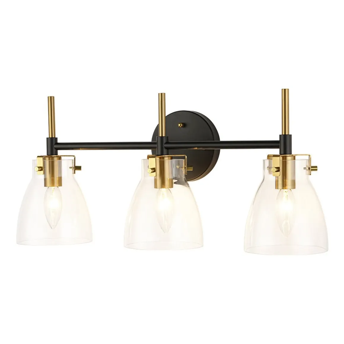 3-Light Black Brass Bell Glass Shade Vanity Wall Lamp