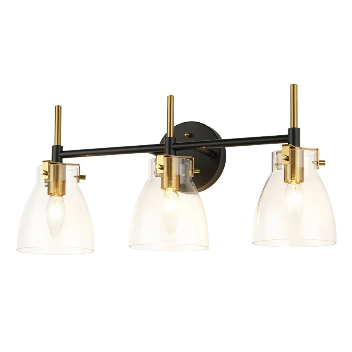 3-Light Black Brass Bell Glass Shade Vanity Wall Lamp