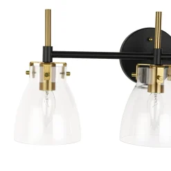 3-Light Black Brass Bell Glass Shade Vanity Wall Lamp