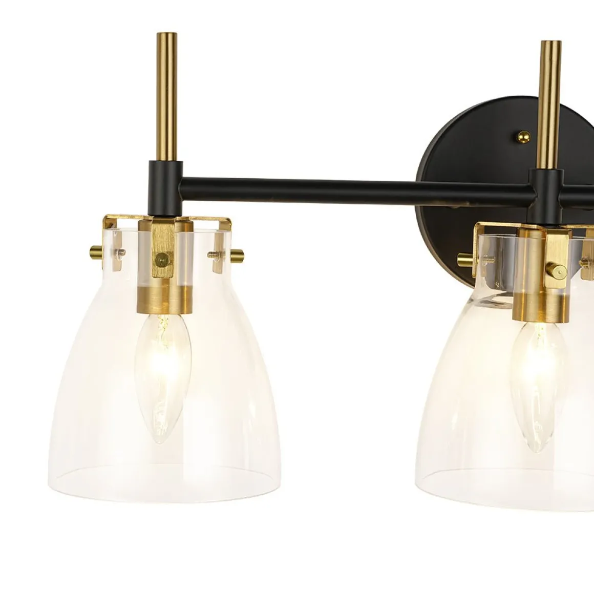 3-Light Black Brass Bell Glass Shade Vanity Wall Lamp