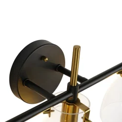 3-Light Black Brass Bell Glass Shade Vanity Wall Lamp