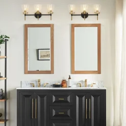 3-Light Black Brass Bell Glass Shade Vanity Wall Lamp