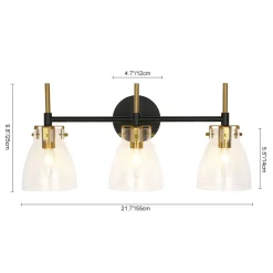 3-Light Black Brass Bell Glass Shade Vanity Wall Lamp