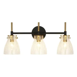 3-Light Black Brass Bell Glass Shade Vanity Wall Lamp