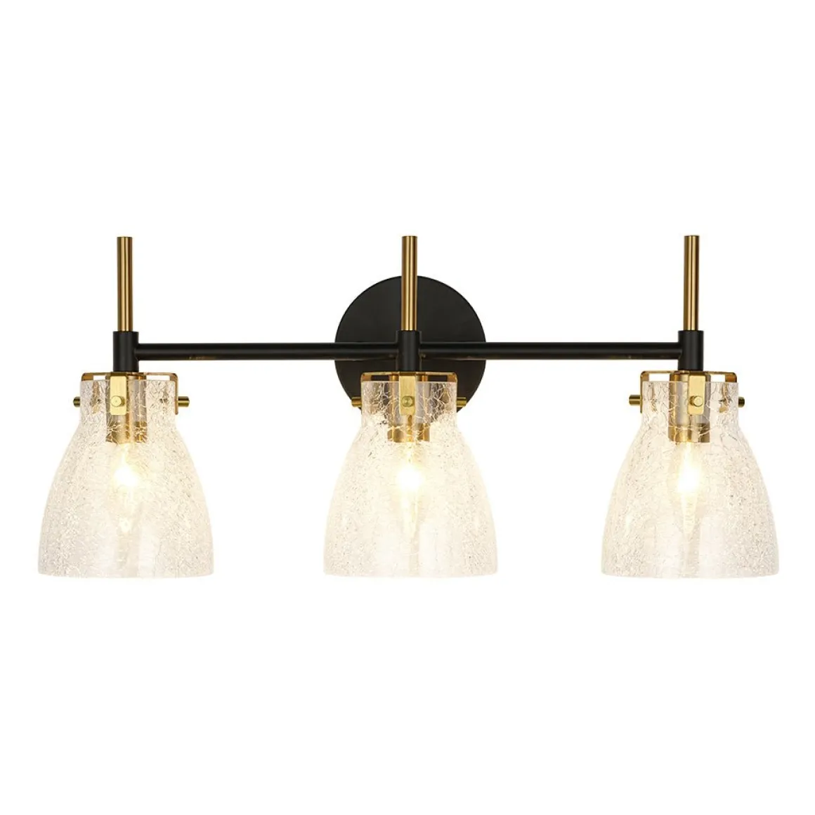 3-Light Black Brass Bell Glass Shade Vanity Wall Lamp