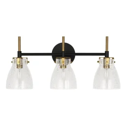 3-Light Black Brass Bell Glass Shade Vanity Wall Lamp