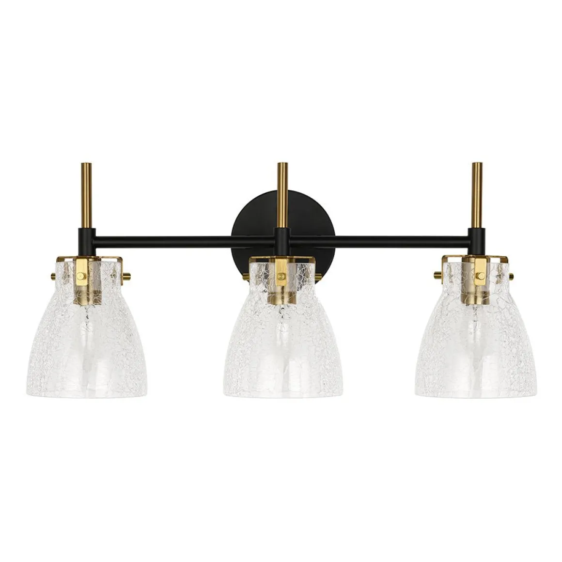 3-Light Black Brass Bell Glass Shade Vanity Wall Lamp