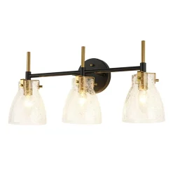 3-Light Black Brass Bell Glass Shade Vanity Wall Lamp