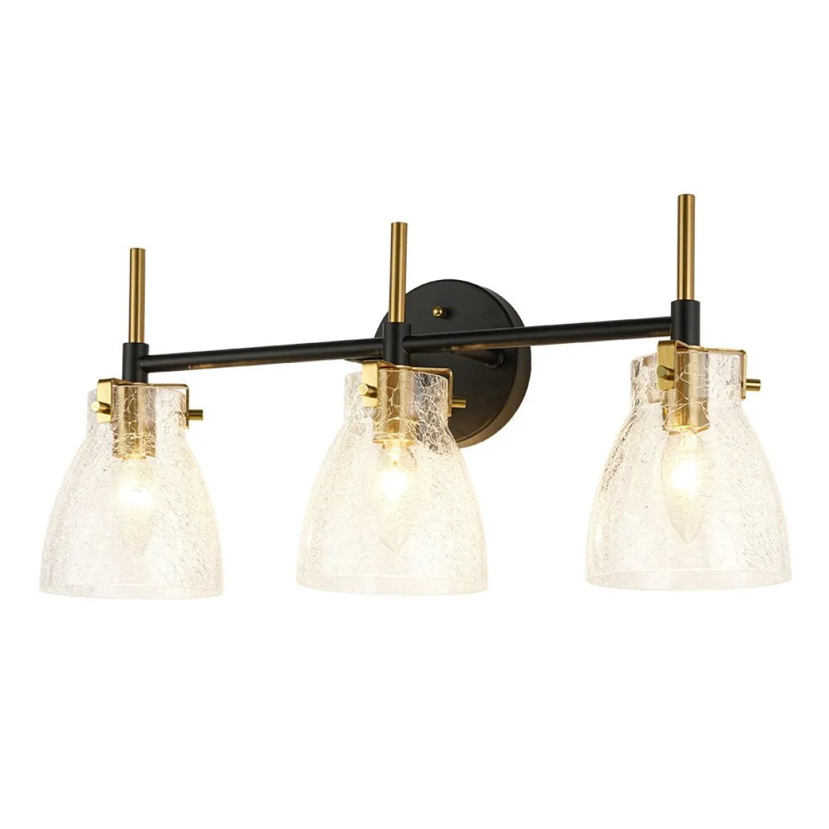 3-Light Black Brass Bell Glass Shade Vanity Wall Lamp