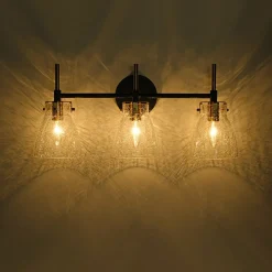 3-Light Black Brass Bell Glass Shade Vanity Wall Lamp