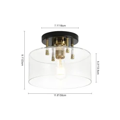 1-Light Black Brass Clear Glass Drum Semi Flush Mount