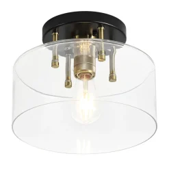 1-Light Black Brass Clear Glass Drum Semi Flush Mount