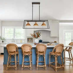 3-Light Black Brass Rectangle Cage Island Chandelier